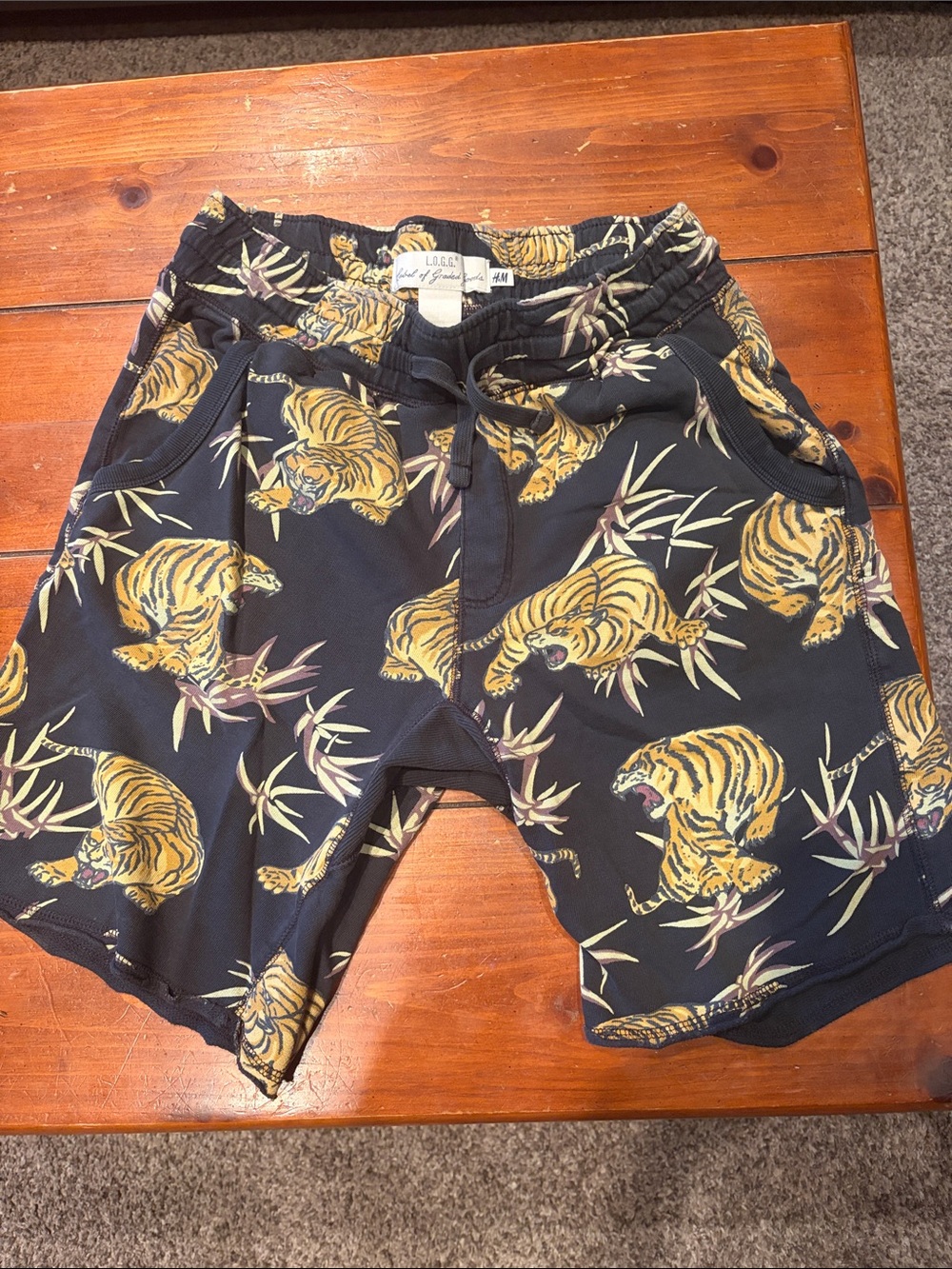 HnM Men's Black Athletic Shorts with Yellow Tiger Print